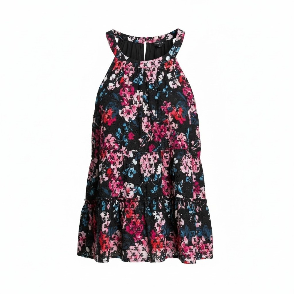 Torrid Womens Floral Eyelet Lace Tiered Halter Top Black Pink Size 4 26/28